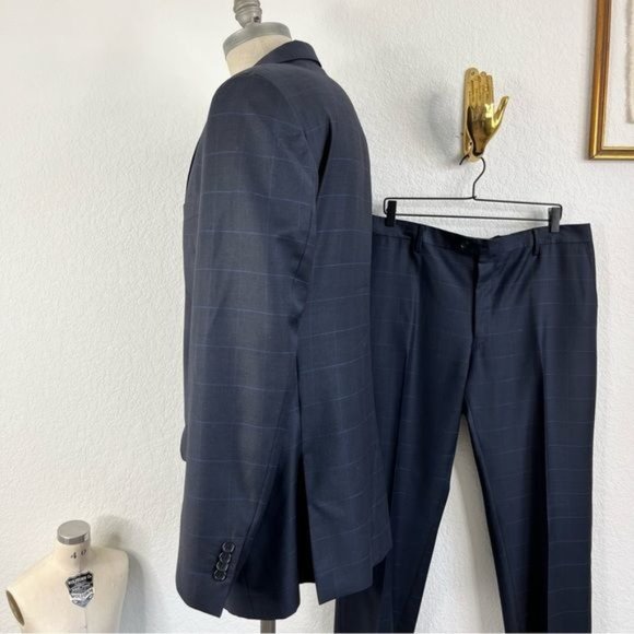 YSL Yves Saint Laurent Windowpane Wool 120s 3 Button Gridded Suit - Picture 6 of 13